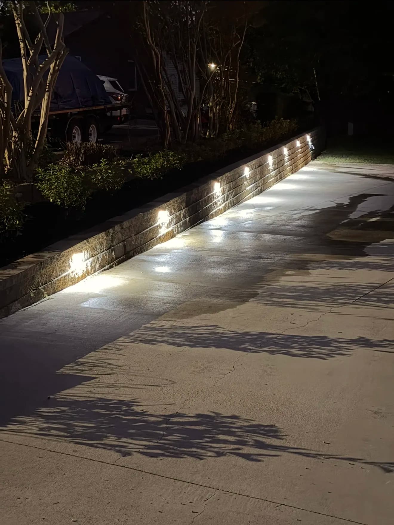 Hydrangeas, Fresh Mulch, and Retaining Wall Lights in Friendship image